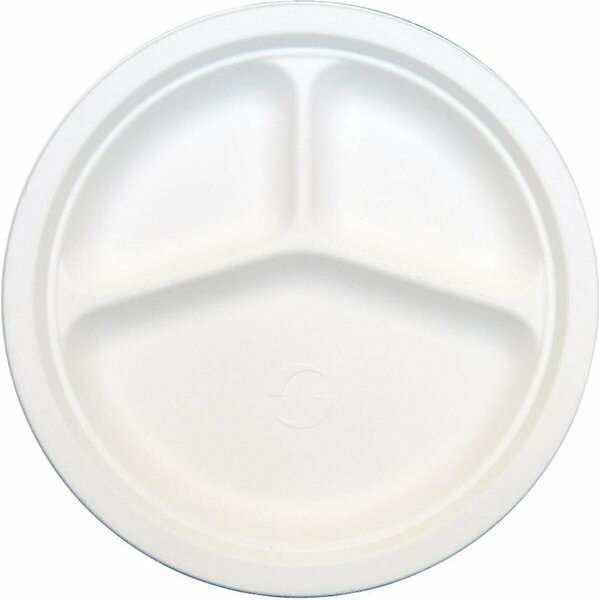 Green Wave International TW-POO-005 PEC White 10 in. 3 Compartment Bagasse Evolution Plate, 500PK TW-POO-005  (PEC)